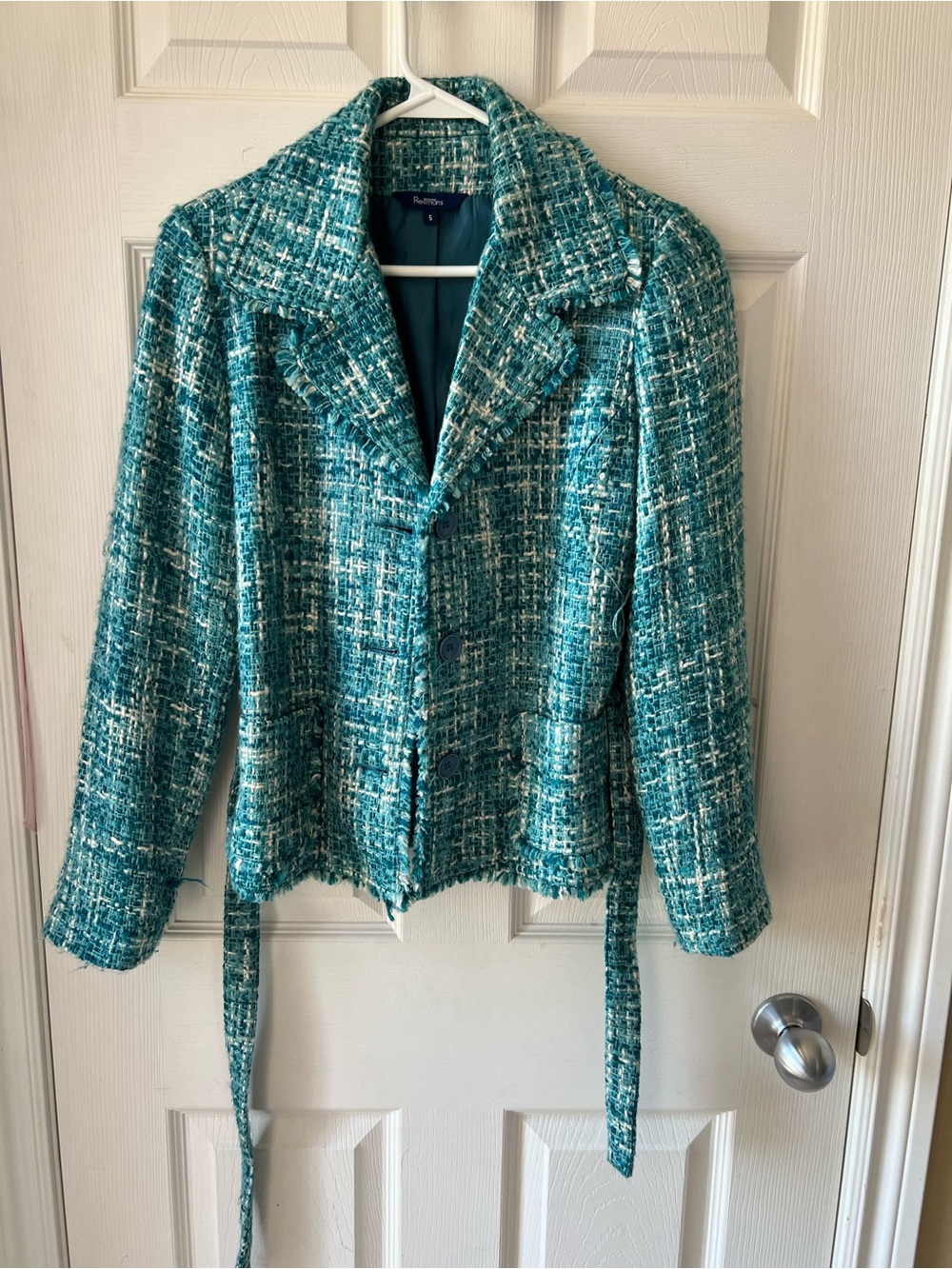 Reitmans Teal Tweed Belted Blazer